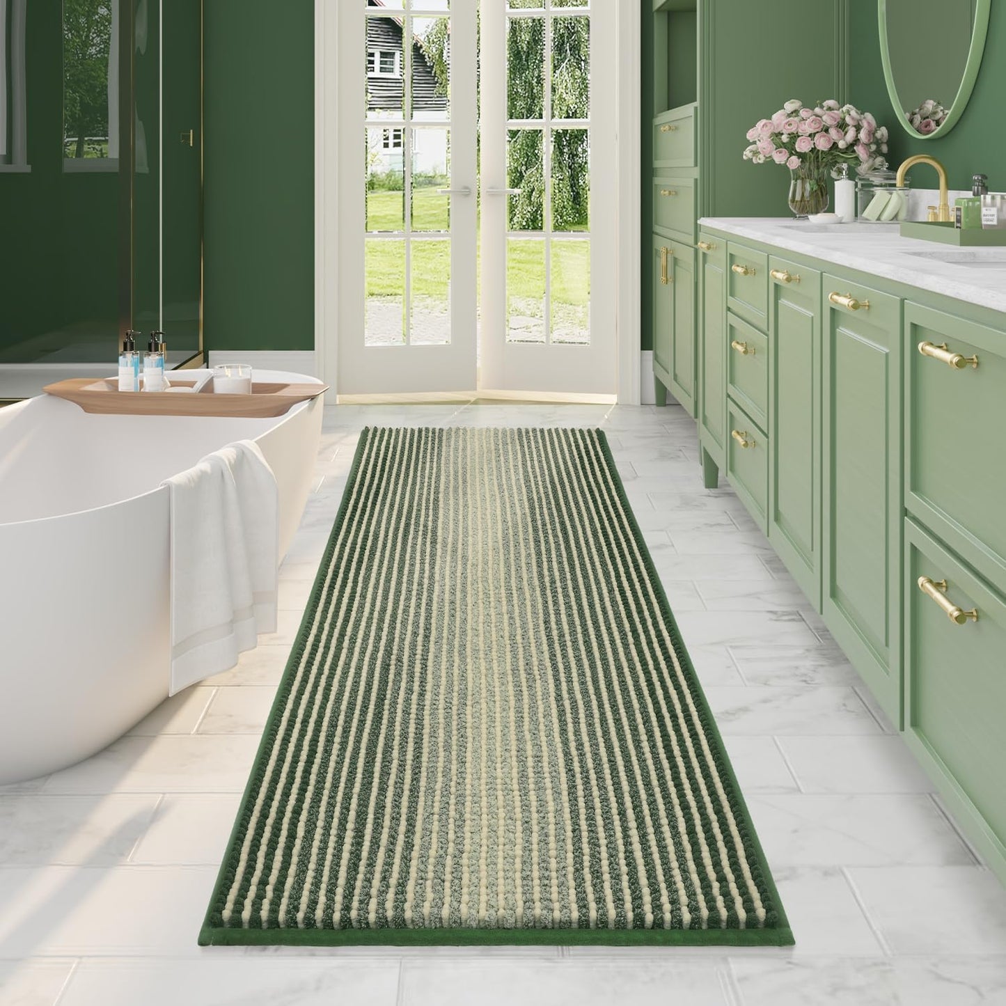Alfombra baño antiderrap 22x60pulg chenilla verde