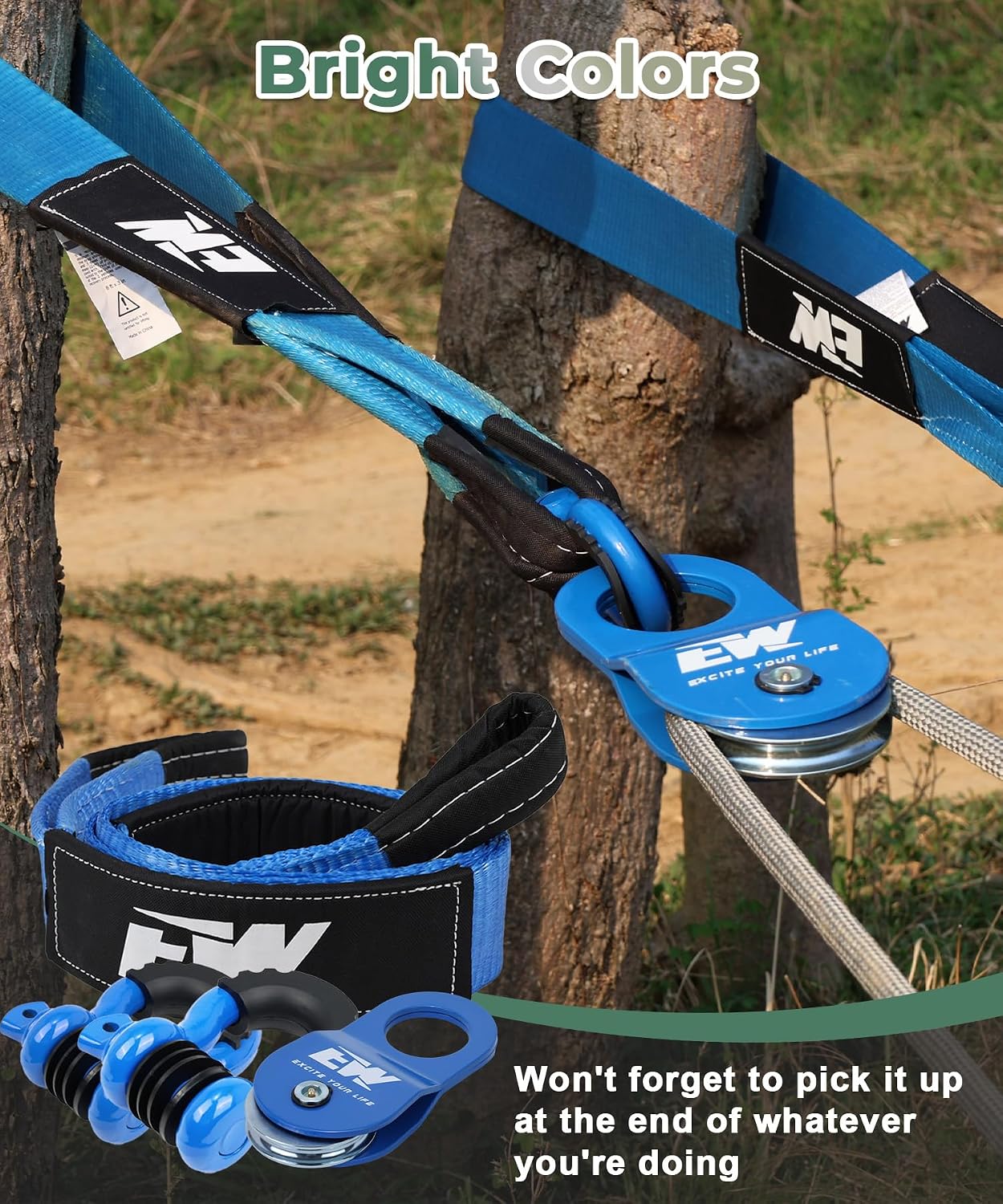 Kit recuperación offroad polea 10 ton 3pulg x8ft grilletes
