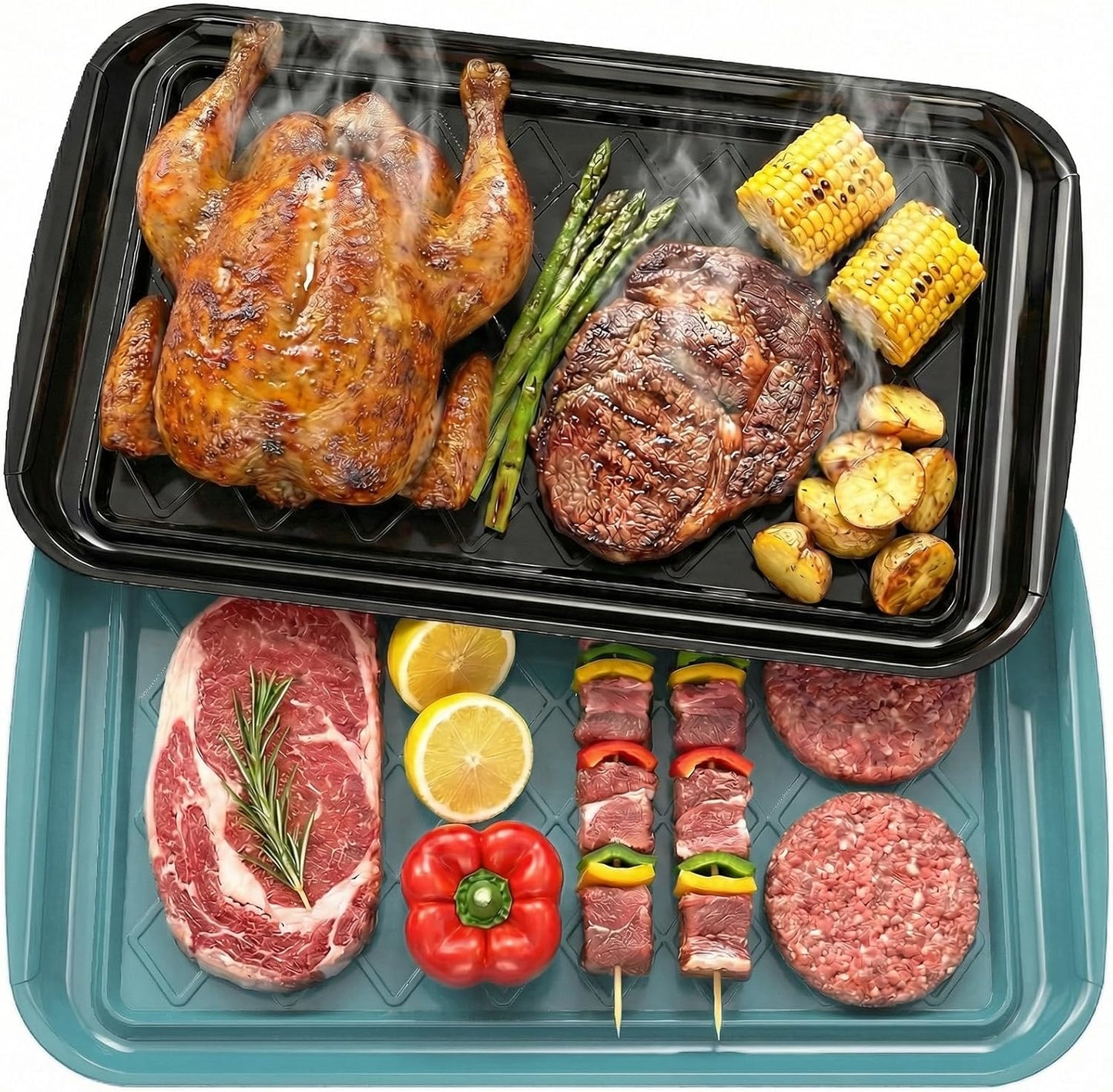 Bandeja parrilla 2 pzas plástico apilable para barbacoa