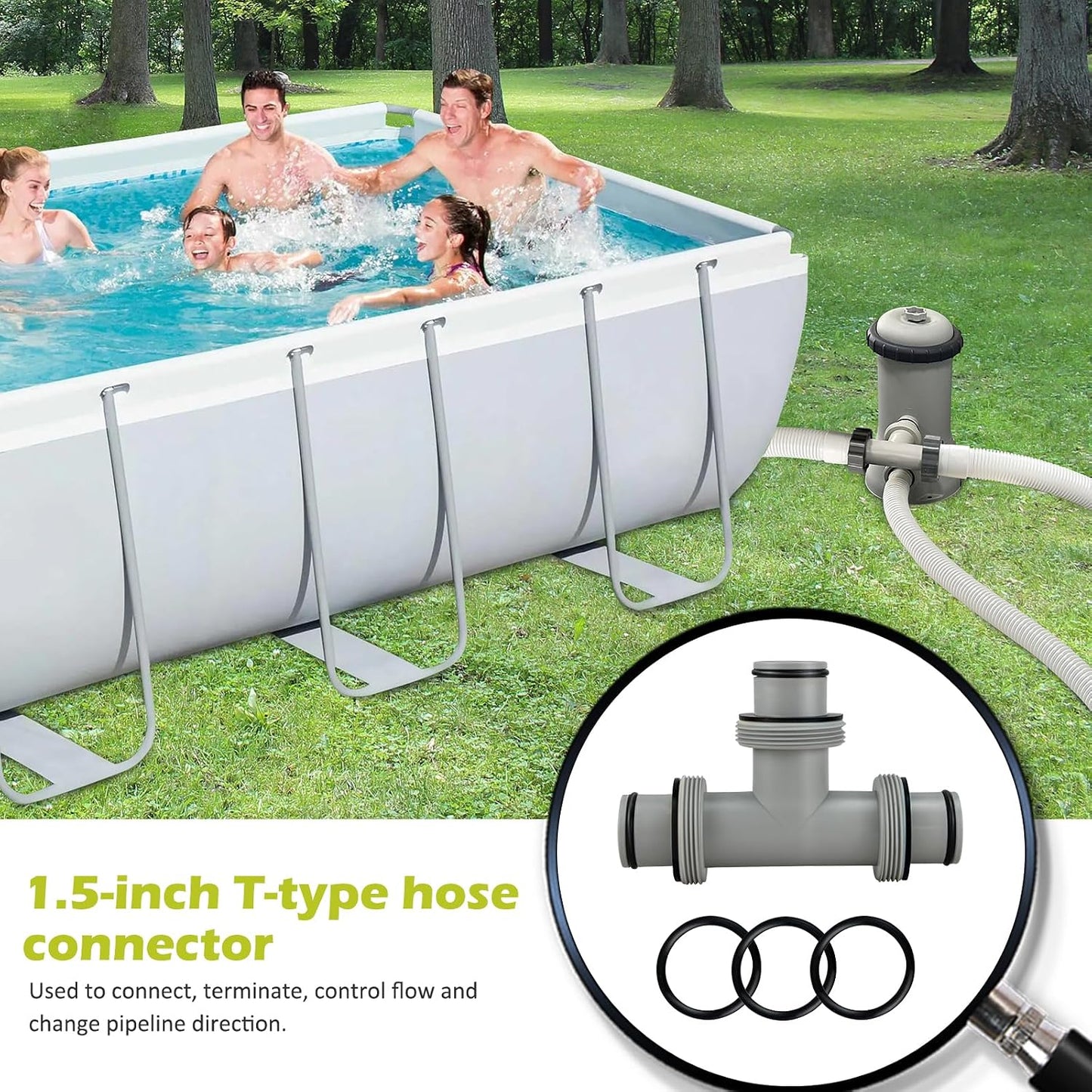Conector T manguera piscina bomba filtro 1.5"