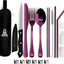 Set 10 Pzas Cubiertos Acero Inox Viaje Estuche Morado