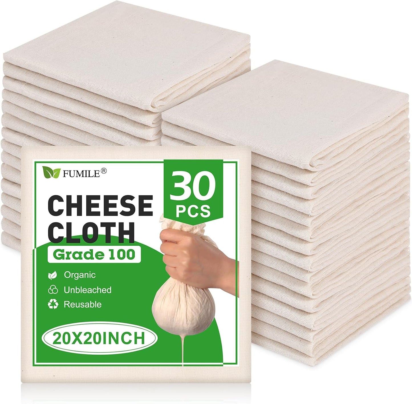 30 Paños Queso Reutilizables 20x20pulg Algodón Orgánico