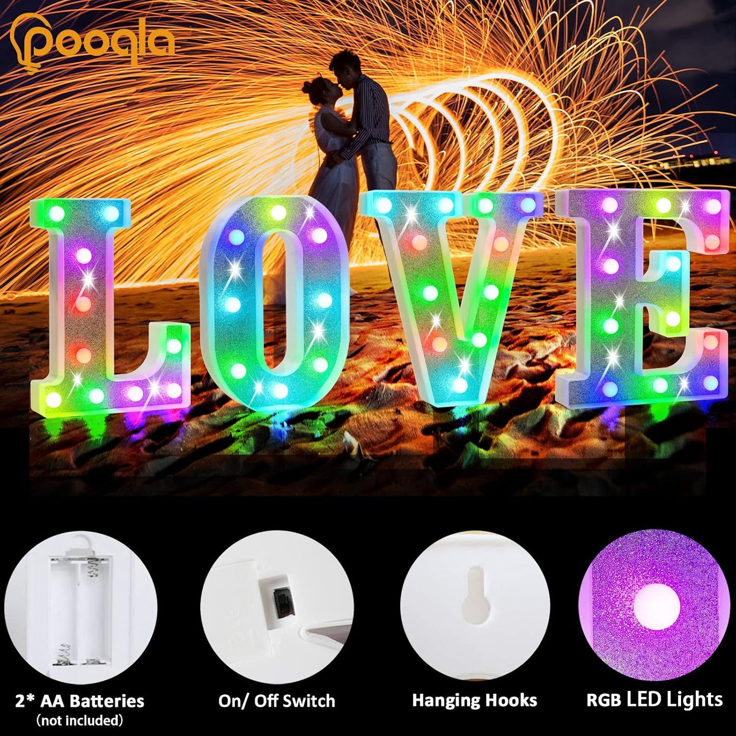 Letras LED coloridas con control remoto para fiesta hogar