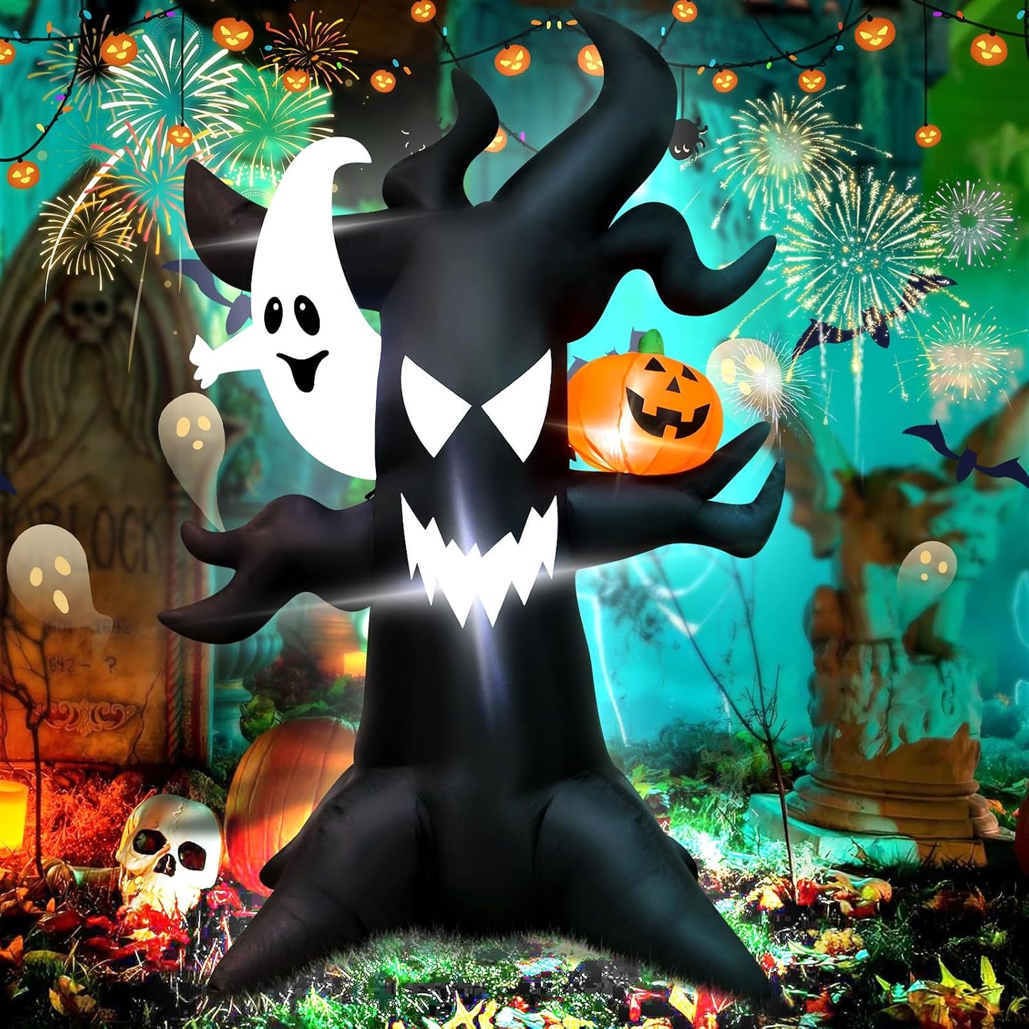 Fantasma inflable árbol embrujado 6ft con calabaza LED
