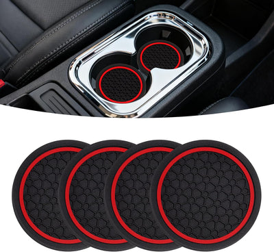 4 Posavasos Antiderrap Auto Silicona Negro Rojo 2.75pulg