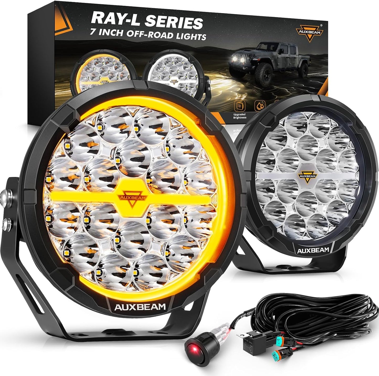 Luces redondas todoterreno 7pulg color ámbar blanco DRL 240W