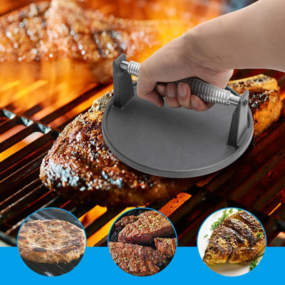 Prensa hamburguesa hierro fundido 7pulg mango acero inox