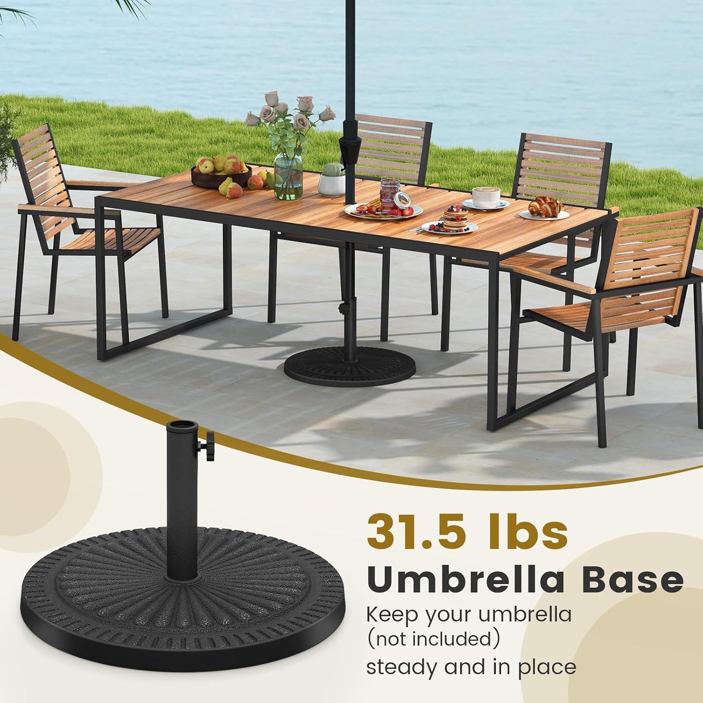 Base sombrilla 31.5lb soporte resina perilla ajustable