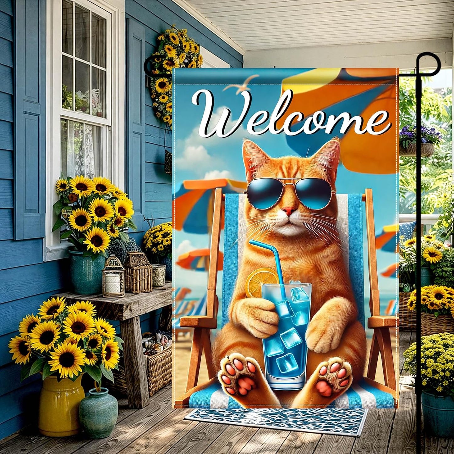 Bandera jardín gato naranja 12x18pulg doble cara