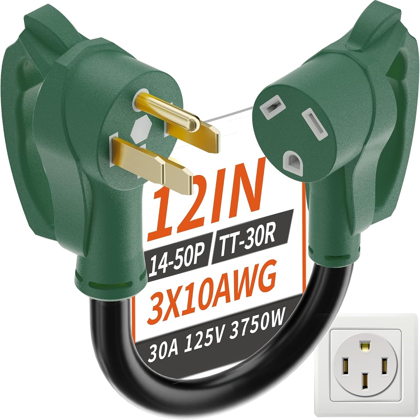 Adaptador enchufe RV 12" 50A a 30A NEMA 14-50P a TT-30R