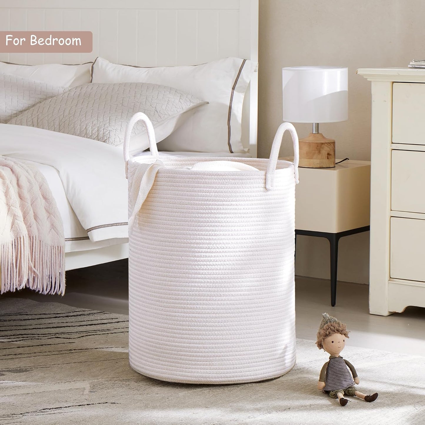 Cesta ropa tejida algodón 60L para bebé y niños