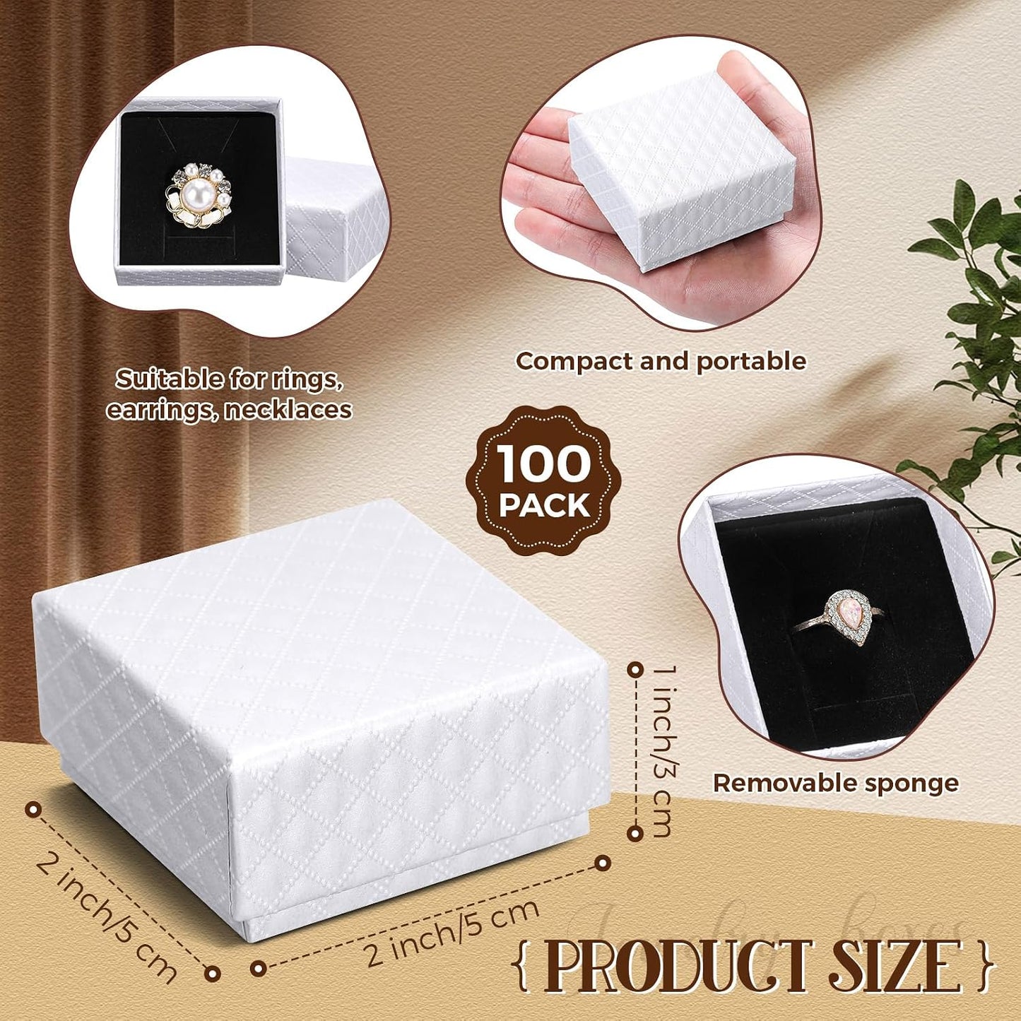 100 Cajas Regalo Anillos 2x2x1" Forro Terciopelo