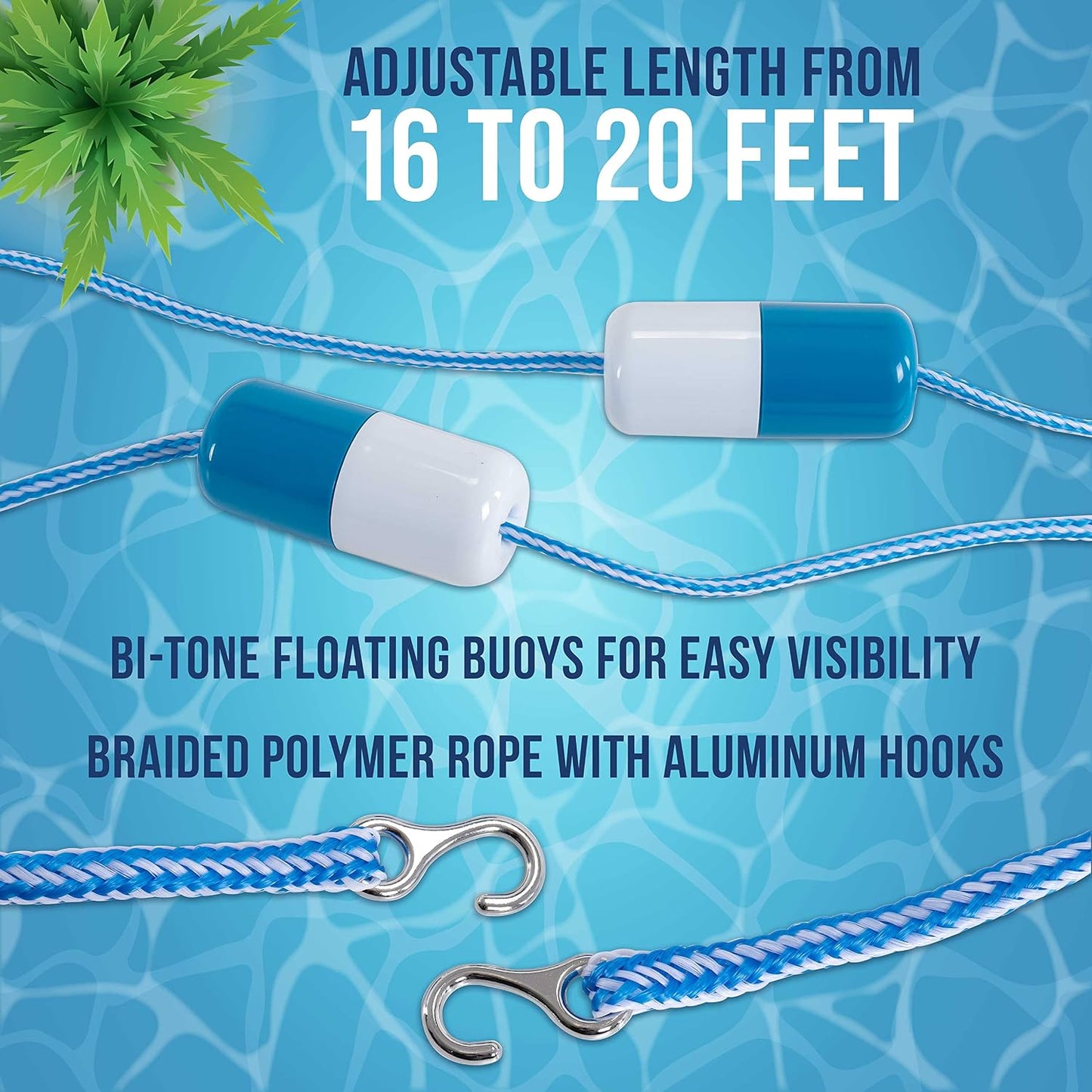 Flotadores cuerda piscina ajustable 16-20ft con boyas y ganchos