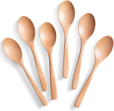 6 Pzas Cucharas Madera Haya Lisa 7.3pulg para Miel Café Té