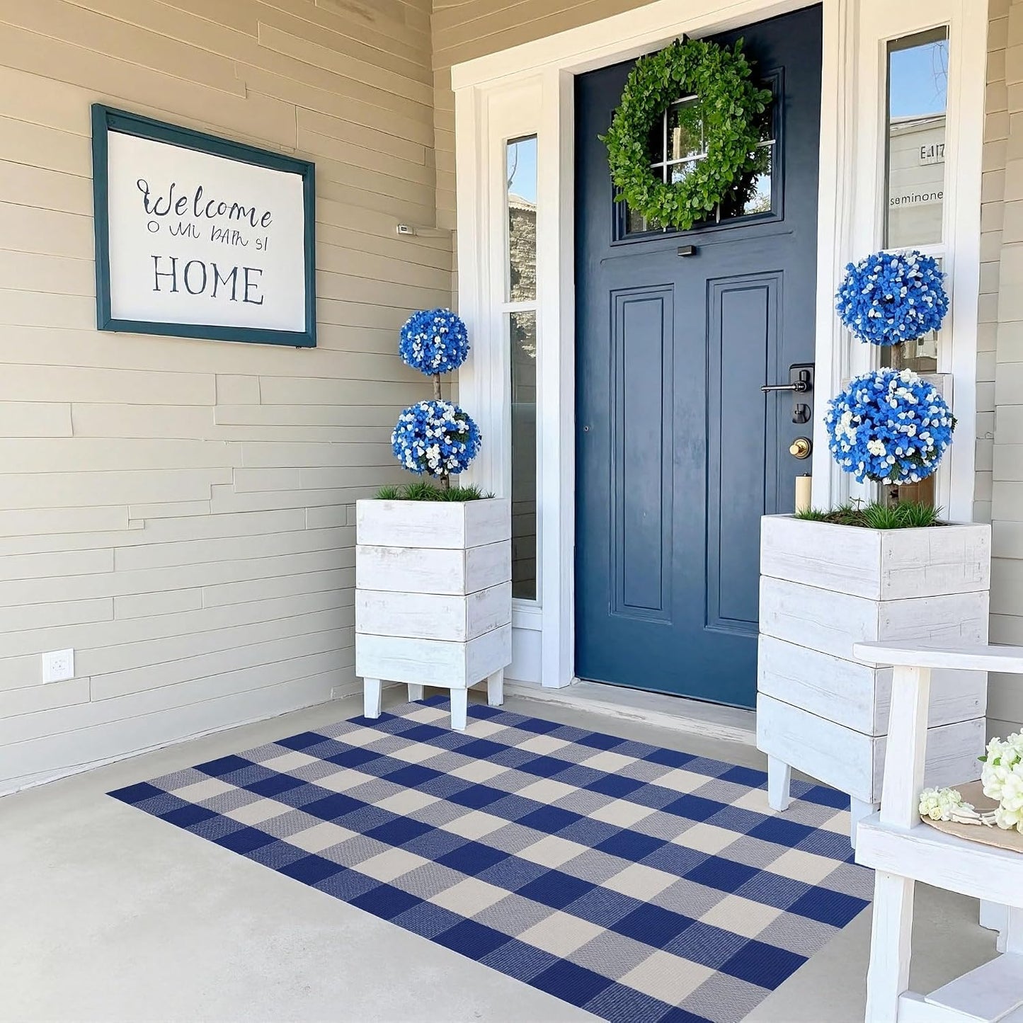 Alfombra cuadros Buffalo 3x5ft Azul Blanco para puerta