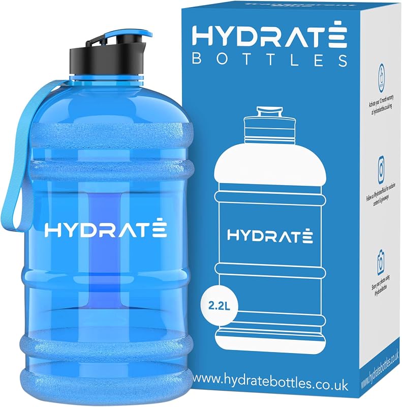 Botella agua 2.2L sin BPA tapa abatible color azul