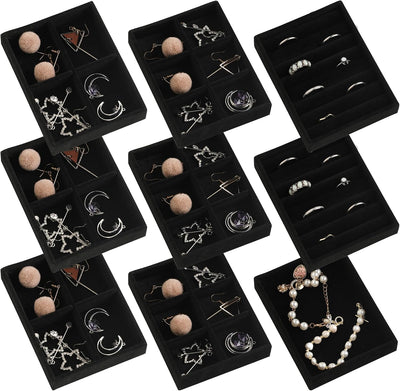 Set 9 bandejas terciopelo para joyas apilables negro