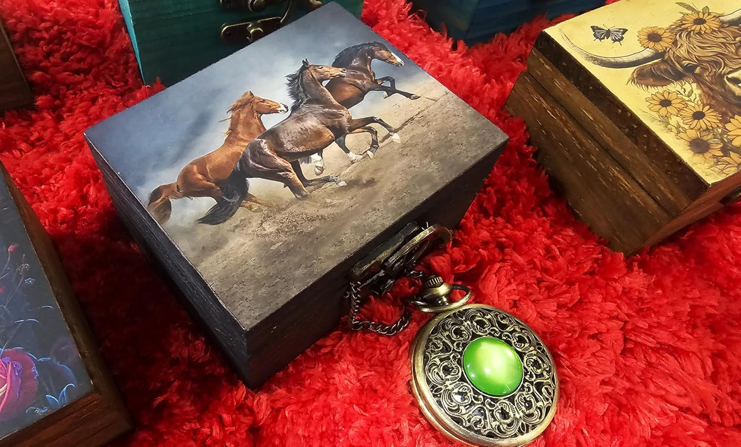 Caja recuerdo caballos decoración hogar 3.75"