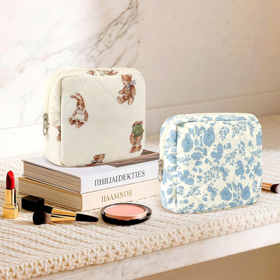 Bolsa maquillaje acolchada con cremallera y compartimentos