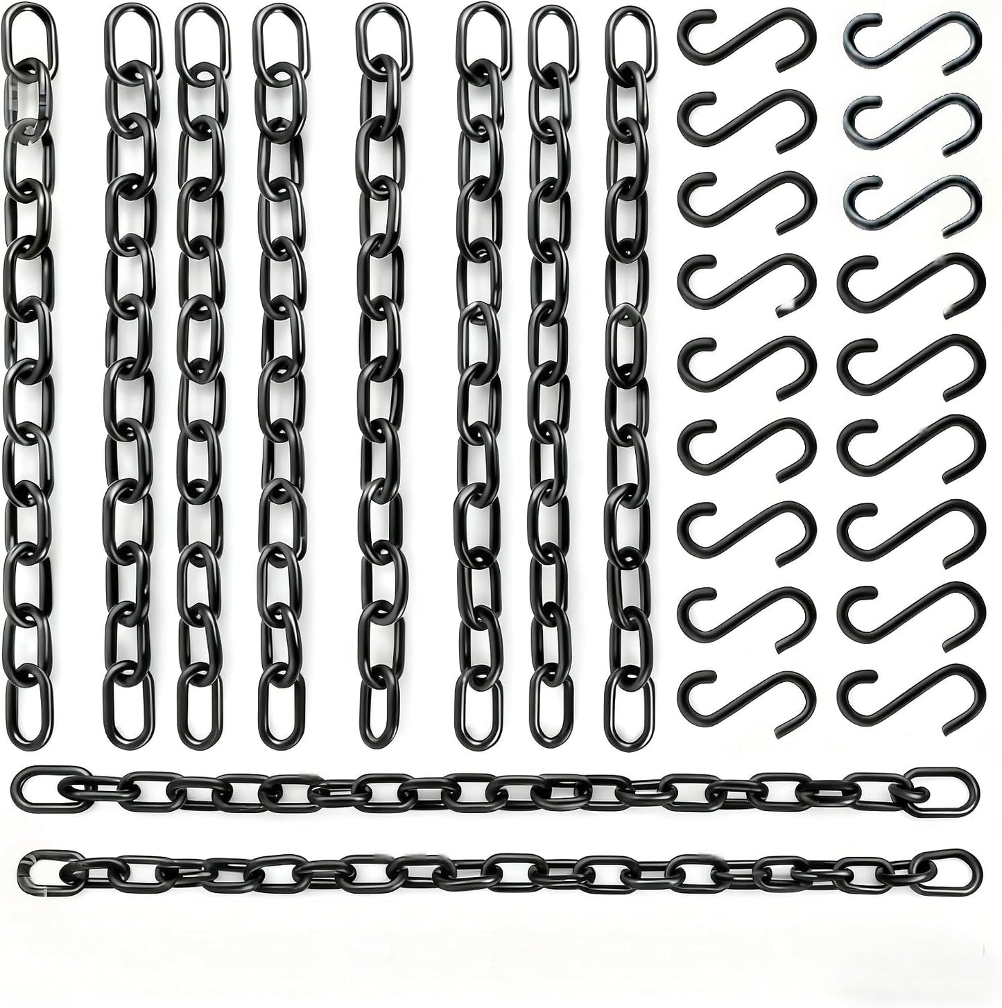 10 Cadenas Acero Negro 10pulg con Ganchos S para Macetas Luces
