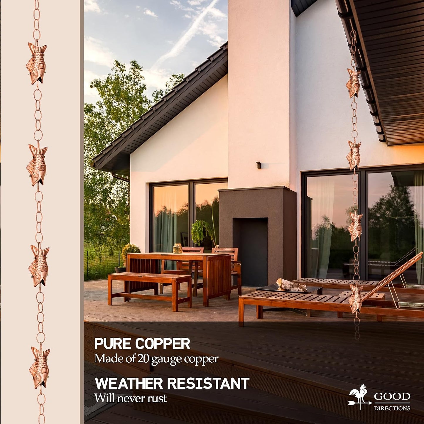 Cadena lluvia de peces 8.5ft 4 figuras grandes 100% cobre