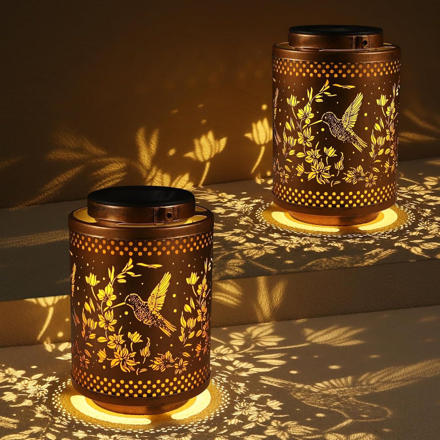 Faroles solares colgantes LED para jardín, pack 2 colibríes