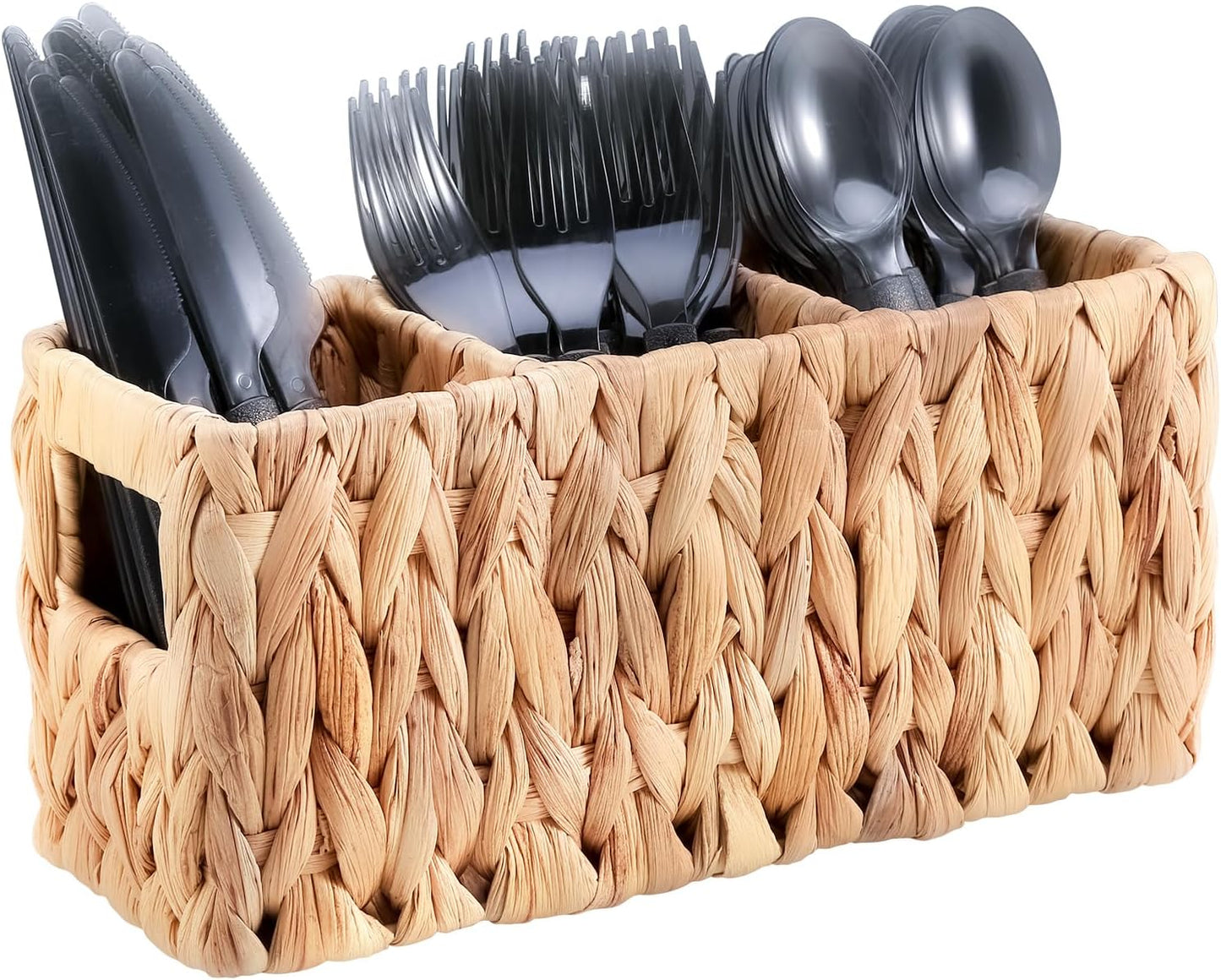 Organiz. cubiertos mimbre tejido a mano encimera cocina