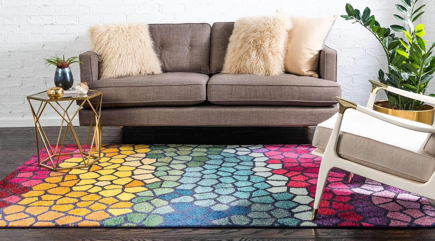 Alfombra geométrica moderna 3'3"x5'3" multicolor