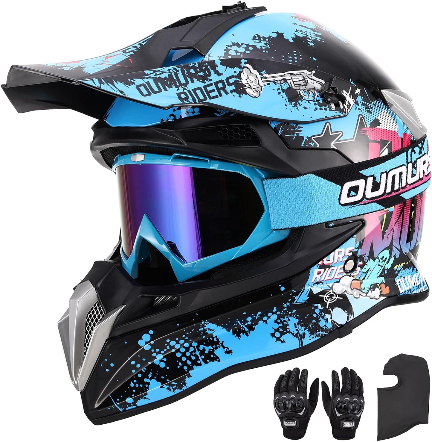Casco Dirt Bike para adultos con visera solar y guantes