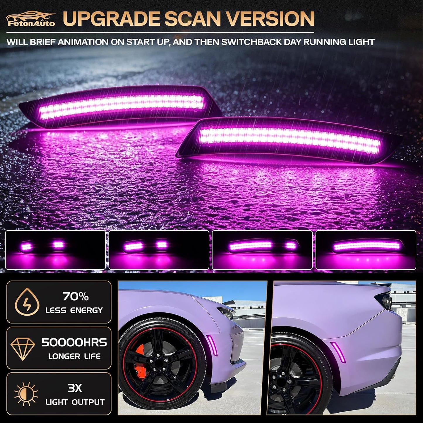 4 Luces secuenciales LED rosa púrpura para Chevy Camaro