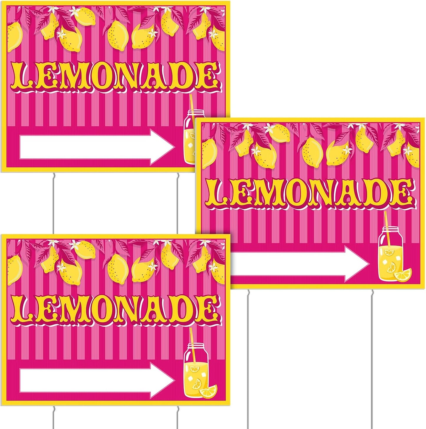 3 Letreros Limonada 12x16" Plástico Corrugado Estilo Rosa