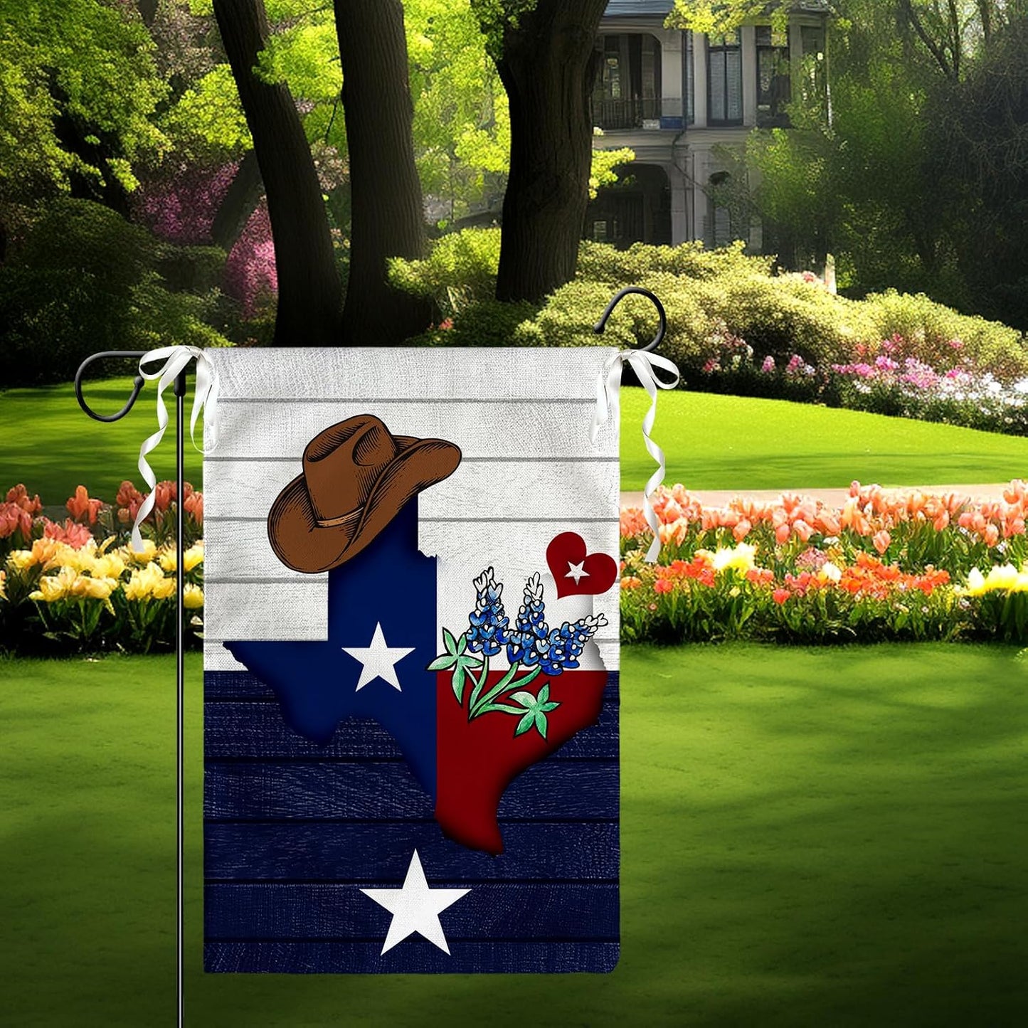 Bandera Texas 12x18pulg sombrero vaquero doble cara