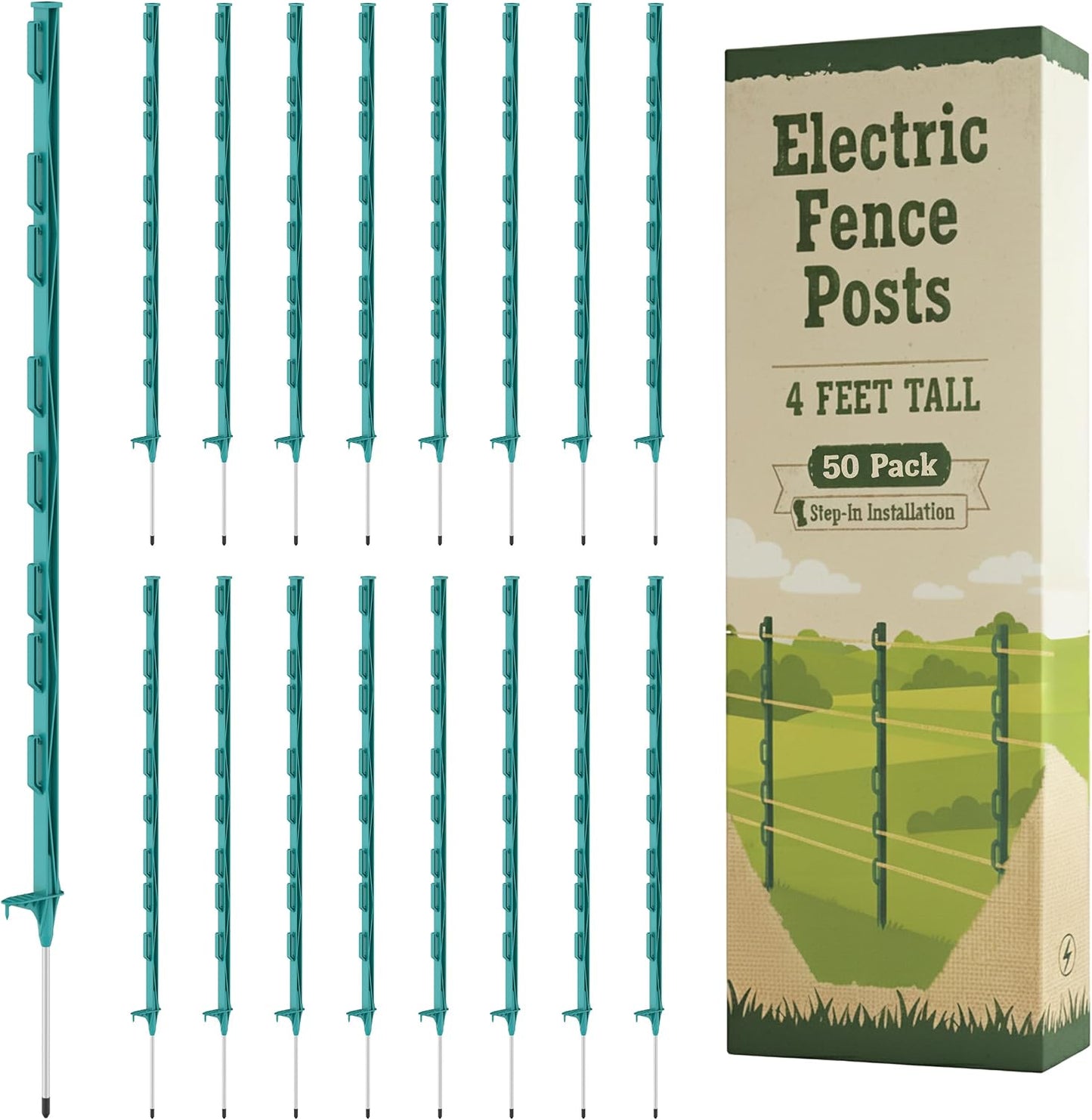 Postes valla eléctrica 4ft fibra vidrio plástico verde