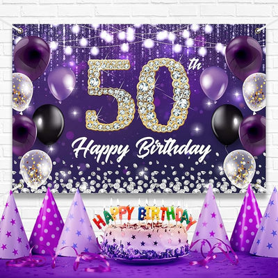 Telón cumpleaños 50 años morado diamante 70.8x47.2pulg