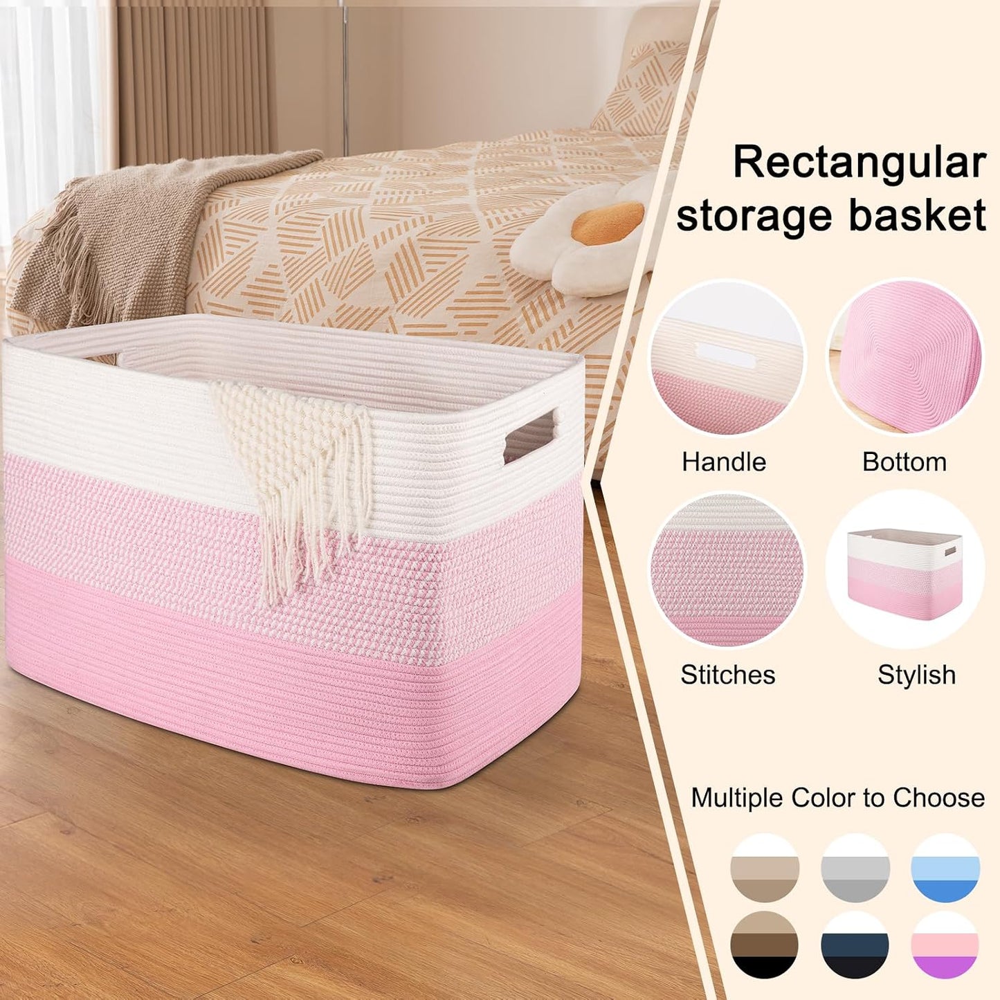 Cesta manta 108L sala 25x16x16" rosa y blanco