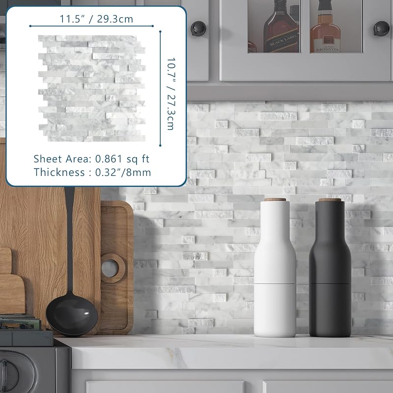 Mosaico 3D autoadhesivo mármol gris 11.5x10.7"