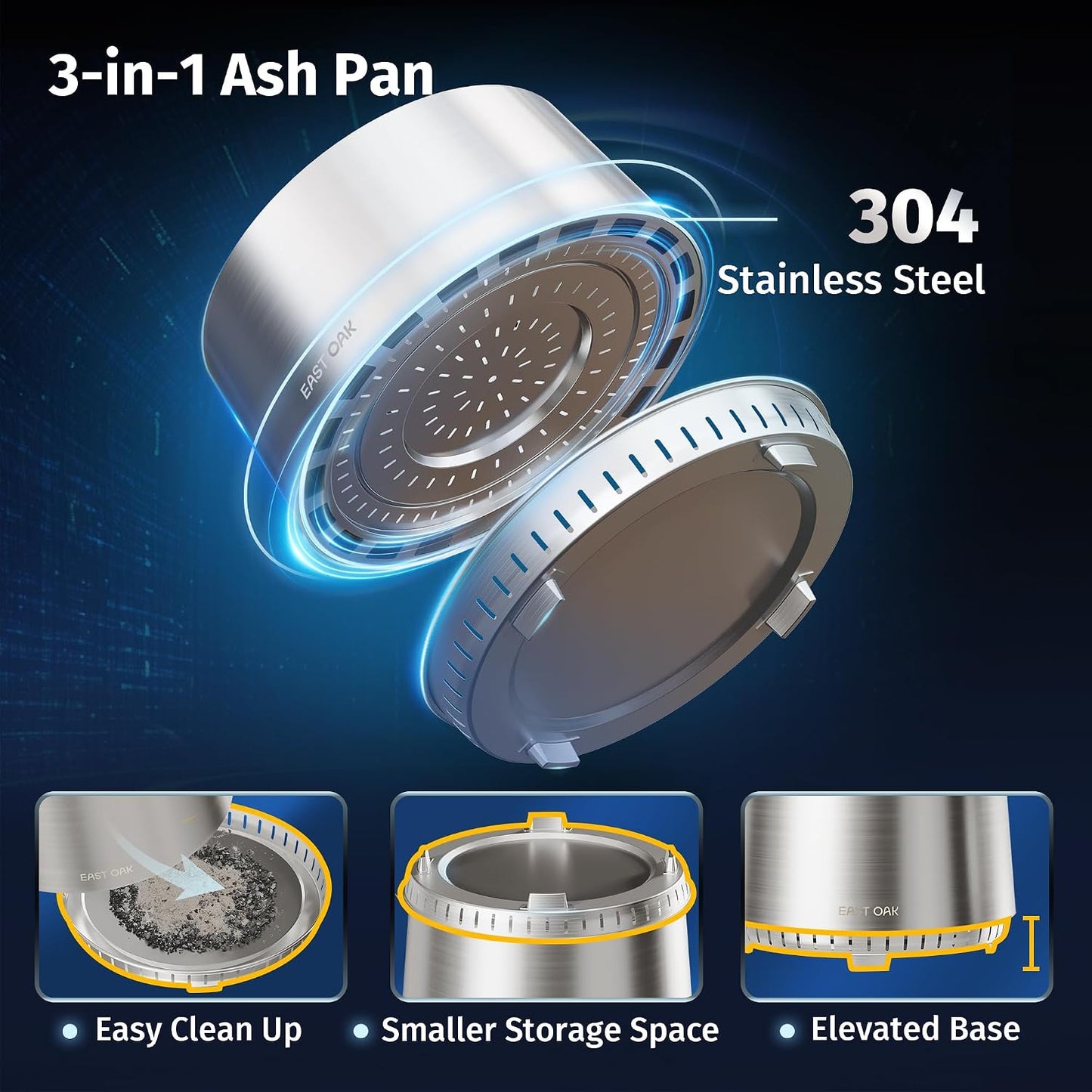 Hoguera sin humo acero inox 21pulg para patio con soporte