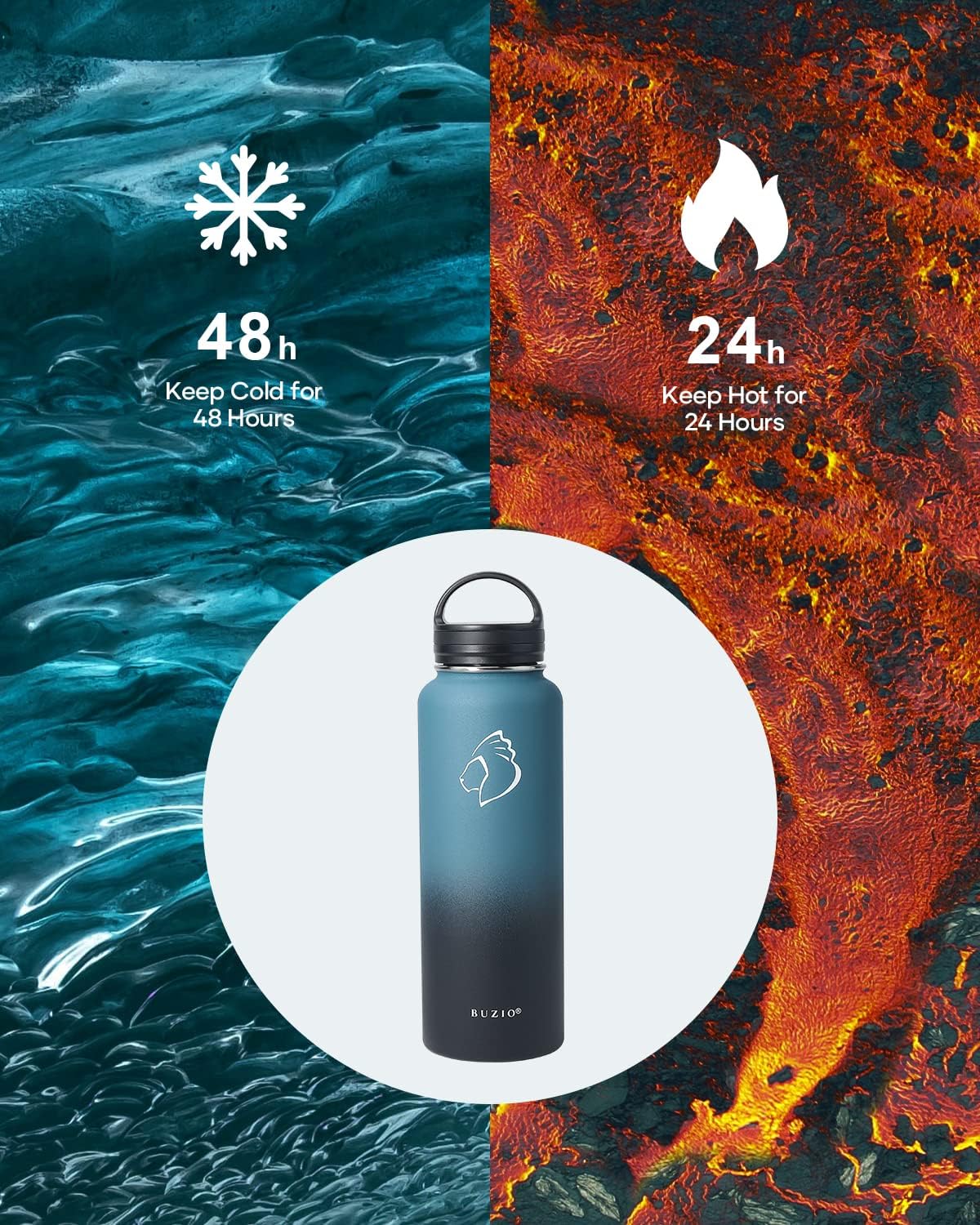 Botella agua acero inox doble vacío 1.2l con popote y bolsa