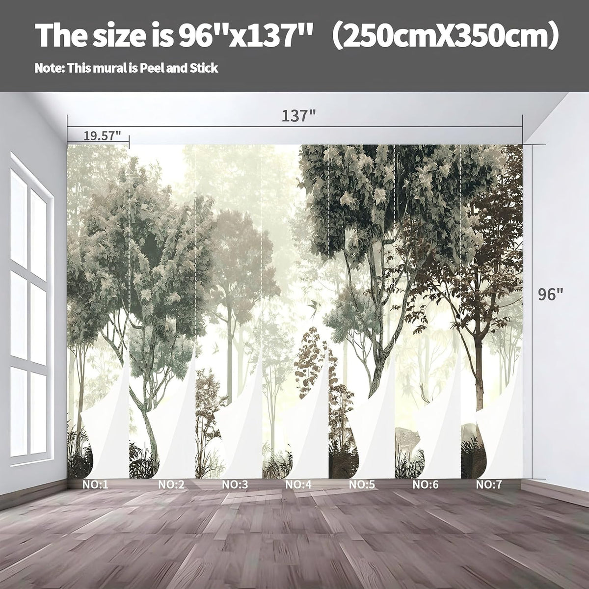 Mural pared bosque zen 137x96pulg decoración oficina