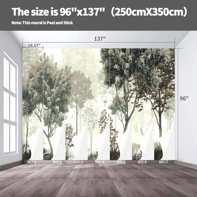 Mural pared bosque zen 137x96pulg decoración oficina