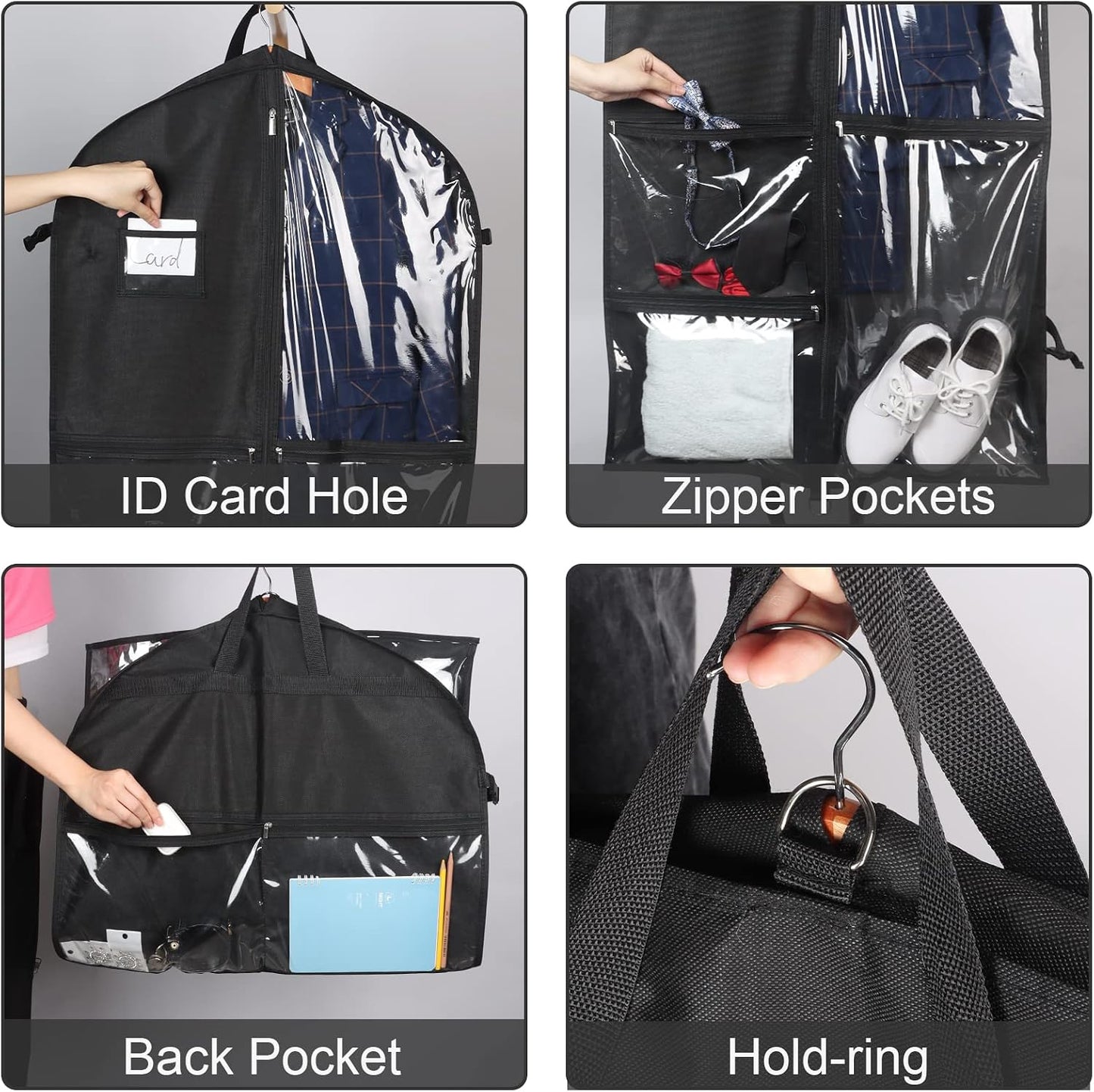 Bolsa ropa baile 40" 5 bolsillos transparentes negro