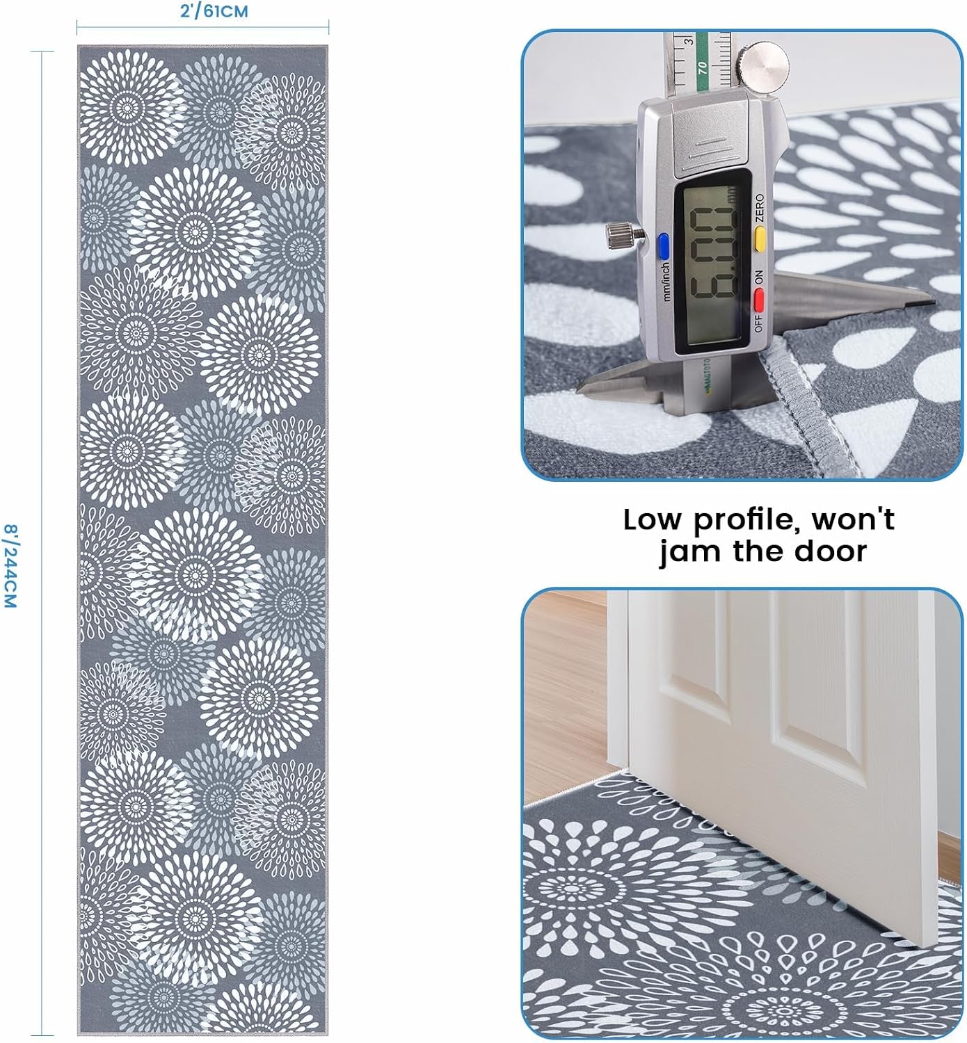 Alfombra pasillo 2x8ft antiderrap suave con respaldo goma
