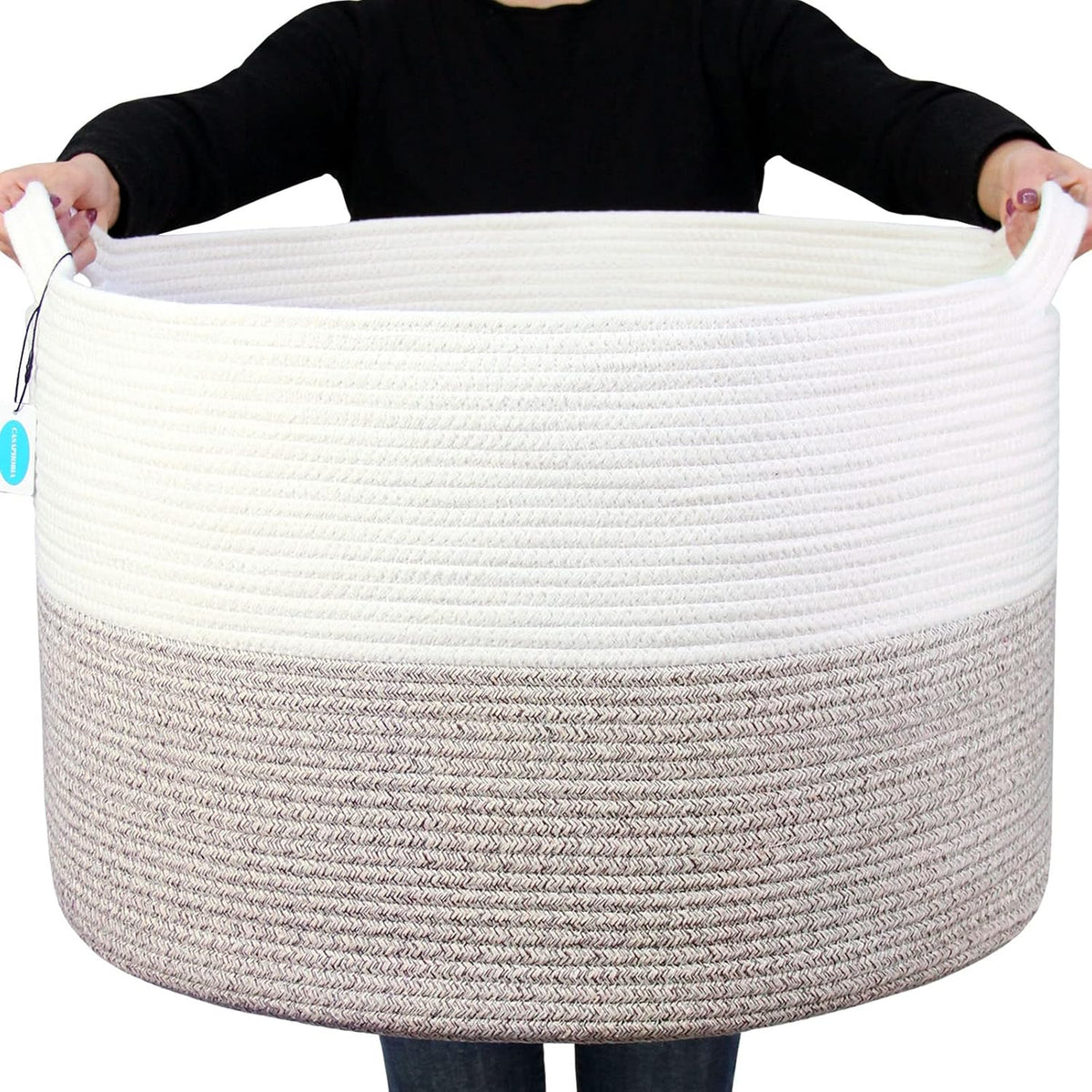 Canasta tejida algodón XXL 21.7x21.7x13.8pulg con asa para ropa