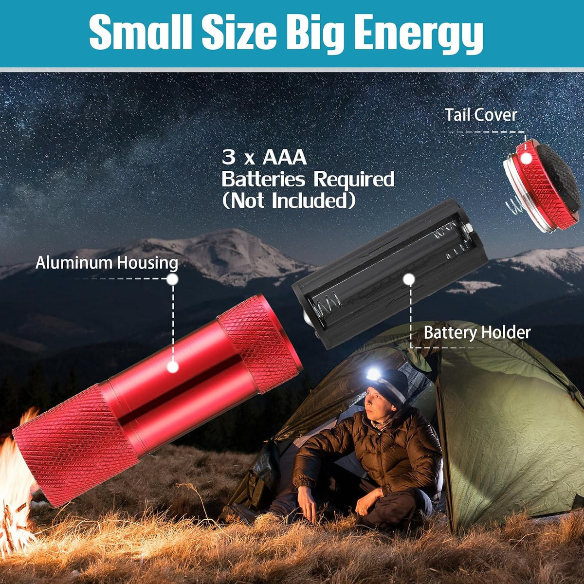12 Pzas Linternas Mini Aluminio LED para Lectura Nocturna