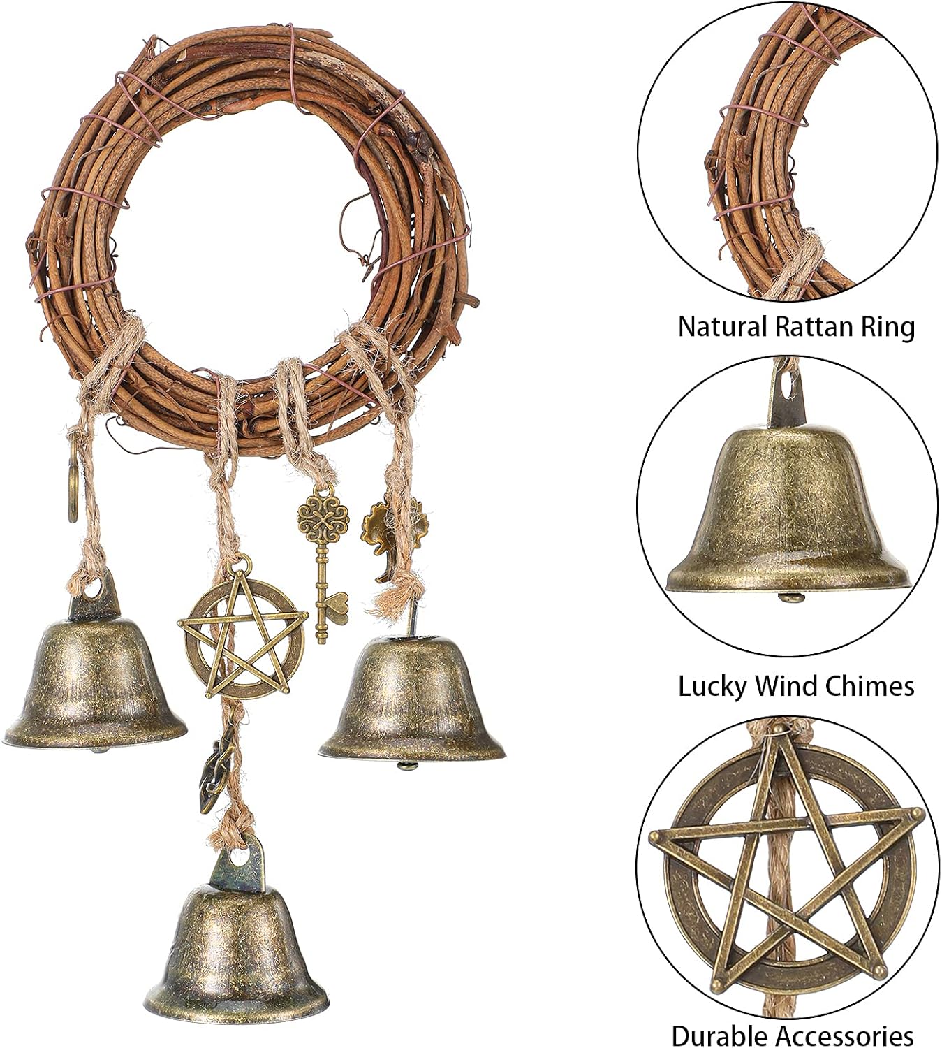 4 Pzas Campanas Bruja Colgante Perilla Puerta 3.1"