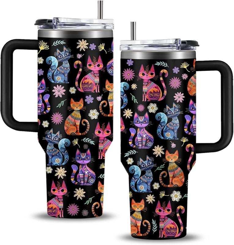 Vaso con asa para amantes de gatos 40oz Navidad