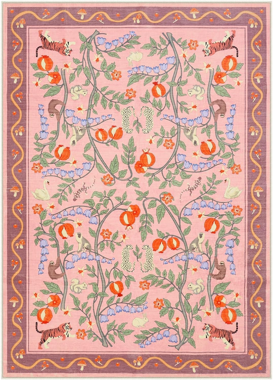 Alfombra lavable estampado animal 5x7 rosa boho antiderrap