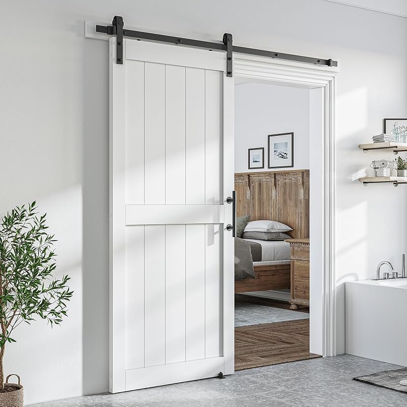Puerta corrediza granero 38x84" negra con revestimiento PVC