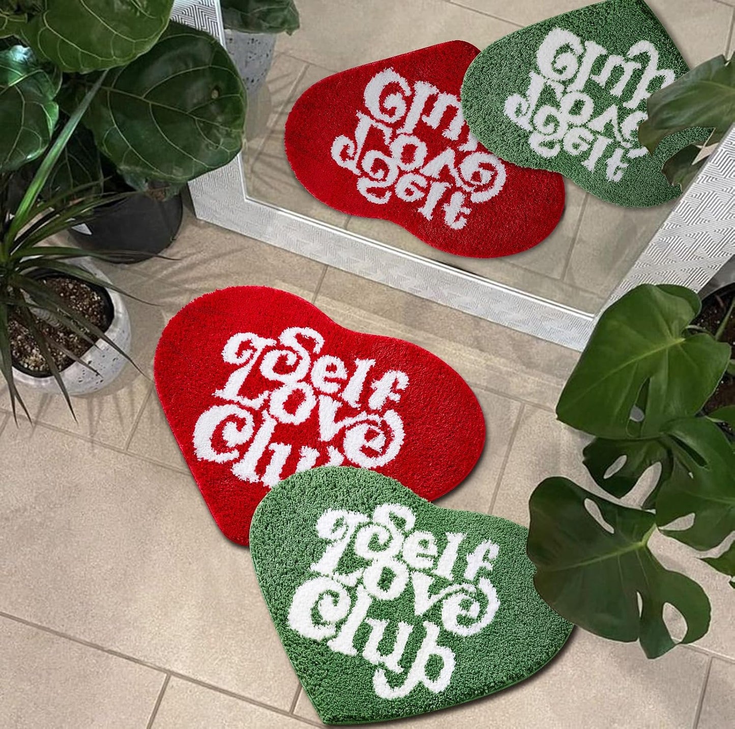 Alfombra baño felpa verde decoración san valentín