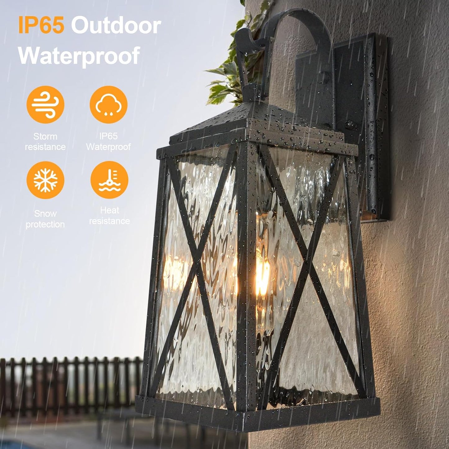 Farol pared exterior 17pulg negro impermeable para porche